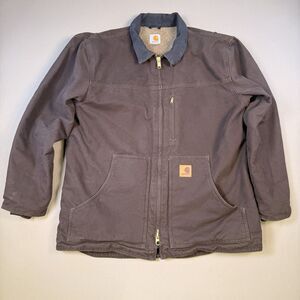 Carhartt Sherpa-Lined Dark Brown W Charcoal Collar Jacket C61 DKB Mens L ‘14 EUC
